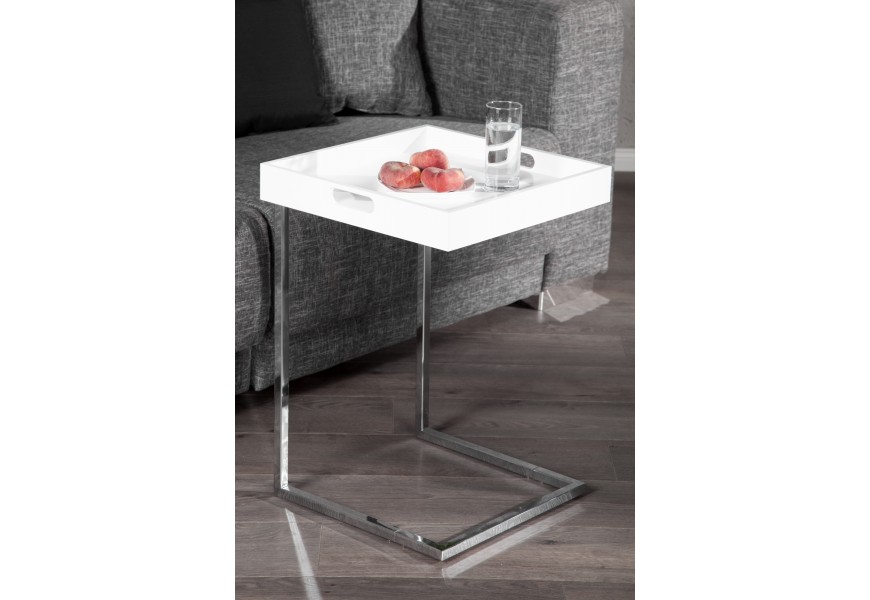 Designový odkládací stolek Ciano bílý chrom s podnosem