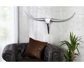 Extravagantní dekorační lebka Bull 99cm stříbrná