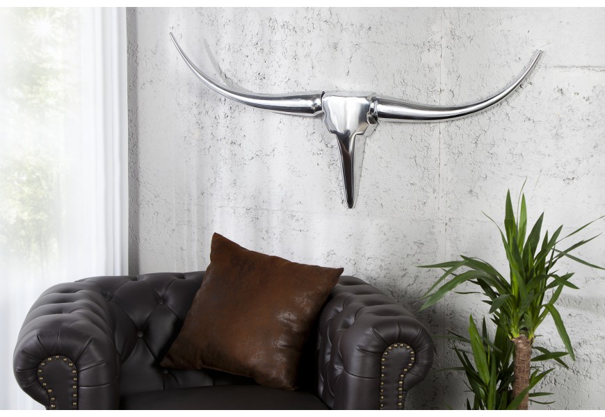Extravagantní dekorační lebka Bull 99cm stříbrná