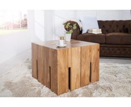 Stylový masivní čtvercový hnědý konferenční stolek Castle s výraznou strukturou 45 cm