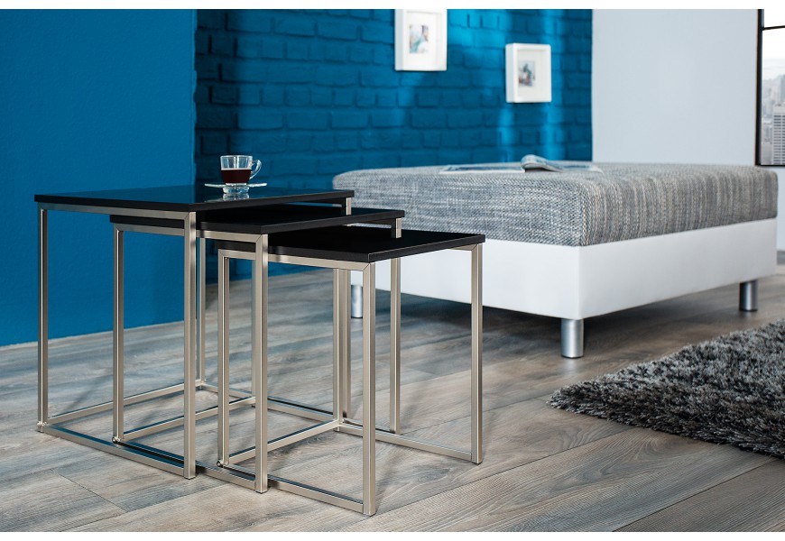 Stylový moderní konferenční stolek New Fusion set 3ks černá