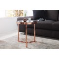 Art deco kulatý měděný kovový příruční stolek Lava s černou lesklou skleněnou deskou a tříramennou podstavou 50 cm
