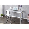 Moderní psací stůl Linear s bílou lesklou deskou a hranatým kovovým nohama ve stříbrné chromové úpravě 120 cm