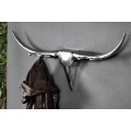 Stylový glamour kovový věšák Bull s venkovským nádechem ve stříbrné chromové barvě se čtyřmi háčky 100 cm