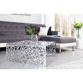 Designový art deco stříbrný čtvercový kovový konferenční stolek Ideal s geometrickými vyřezávanými vzory 60 cm