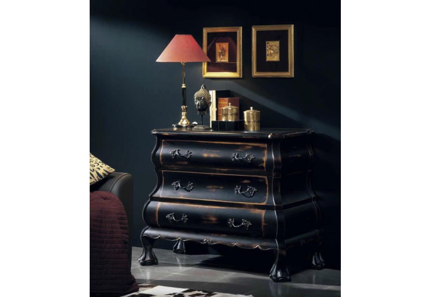 Rustikální luxusní komoda Luis Philippe se třemi zásuvkami a vyřezávanými prvky 106cm