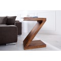 Designový masivní etno atypický příruční stolek Zet ve tvaru písmene Z v hnědé barvě 45 cm