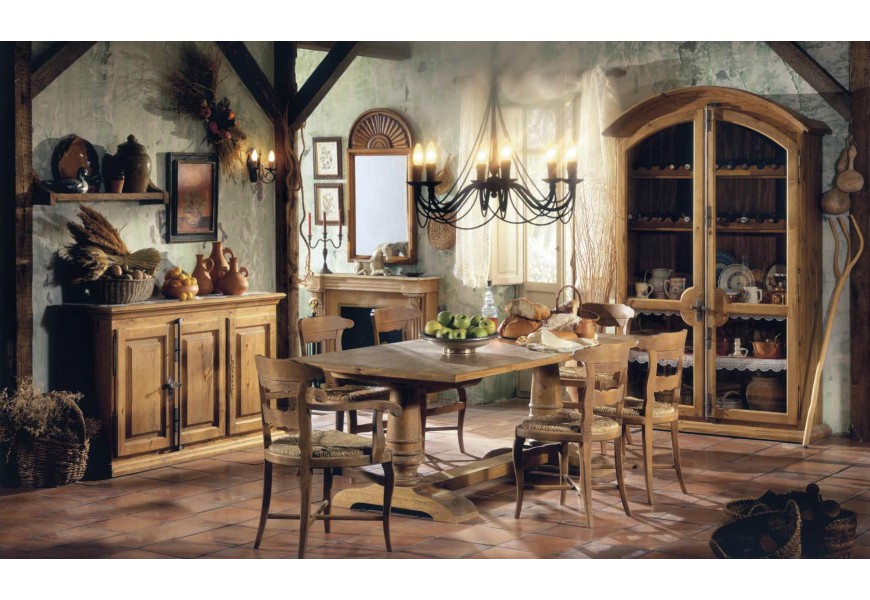 Rustikální luxusní jídelní sestava Selleccion 6 ze dřeva s ornamentálními prvky