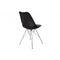 Designová retro černá jídelní židle Scandinavia s koženým potahem a šikmým chromovým nohama 85 cm