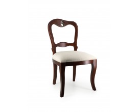 Koloniální jídelní židle M-VINTAGE z masivního mahagonového dřeva s béžovým čalouněním 93cm