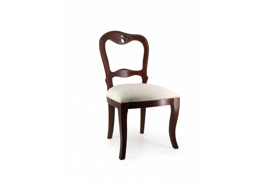 Koloniální jídelní židle M-VINTAGE z masivního mahagonového dřeva s béžovým čalouněním 93cm