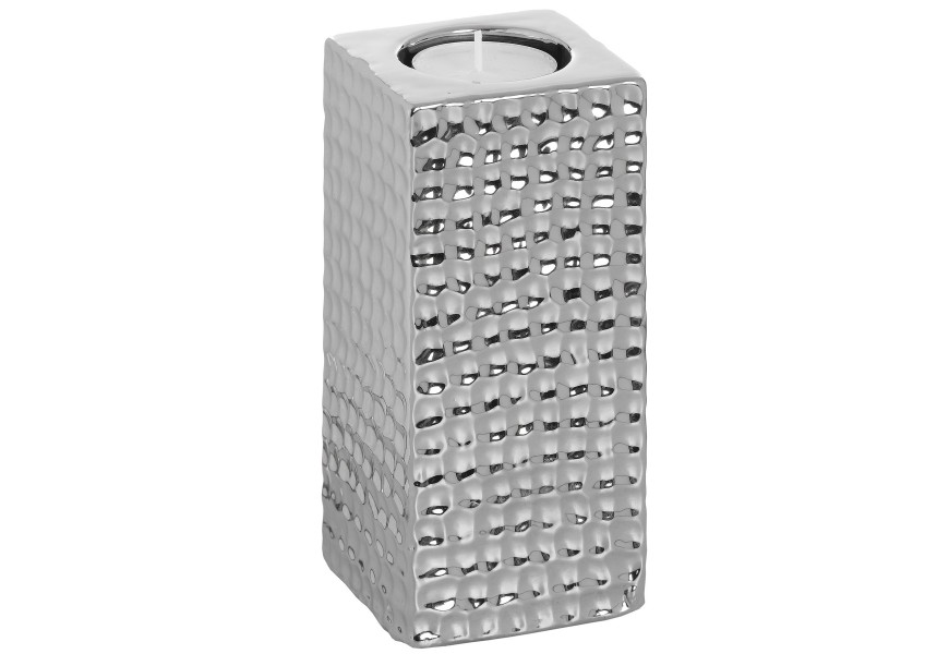 Square Silver Ceramic Tea Light Holder - Medium