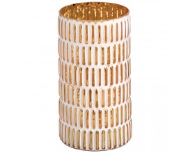 Large gold and white patterned candle holder.
