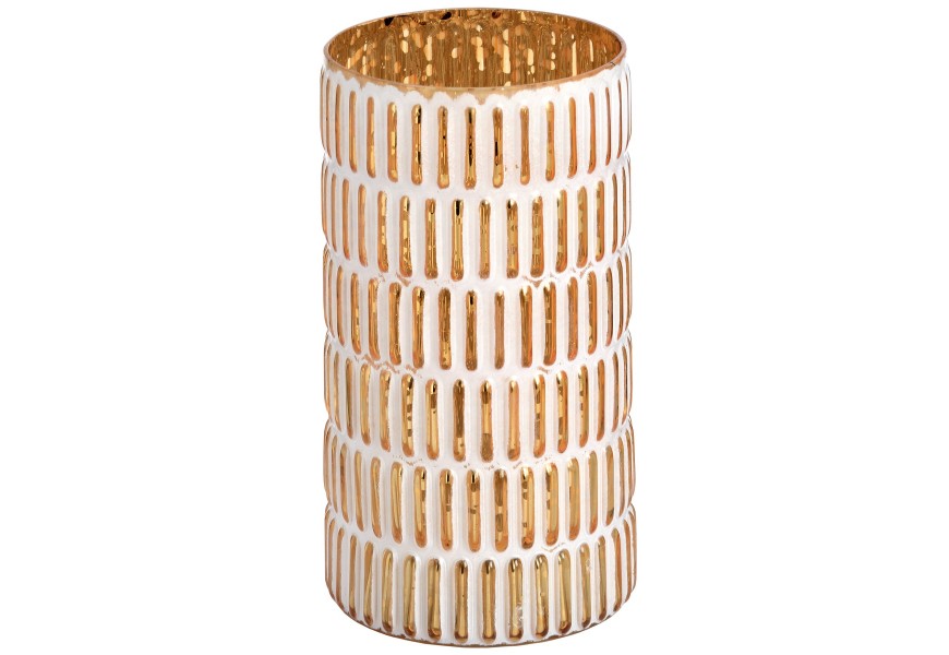 Large gold and white patterned candle holder.