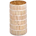 Large gold and white patterned candle holder.