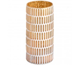 Large vase gold and white patterned candle holder.