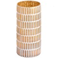 Large vase gold and white patterned candle holder.