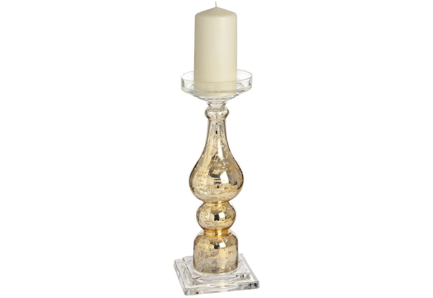 Tall antique gold glass candle column.