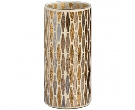 Large Antique Brass Colour Mosaic Glass Candle Holder