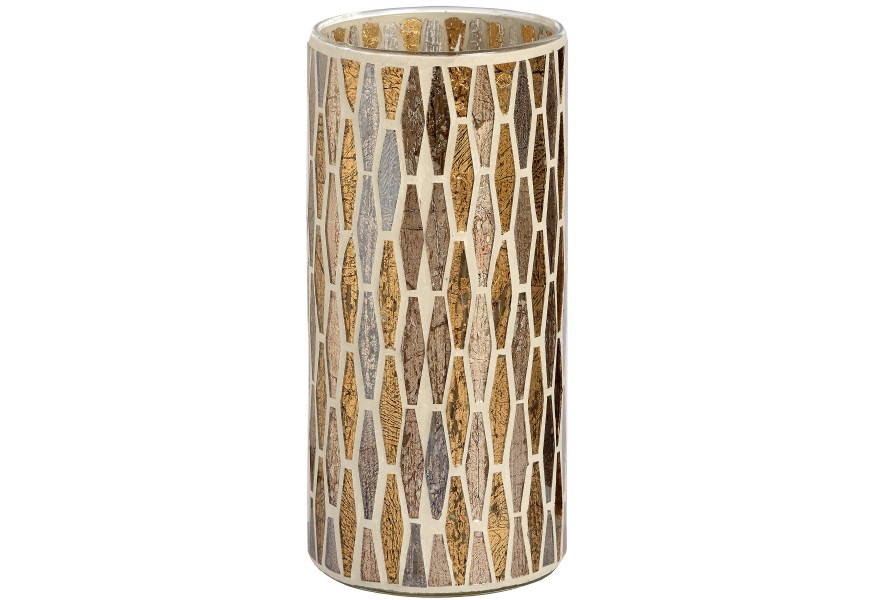 Large Antique Brass Colour Mosaic Glass Candle Holder