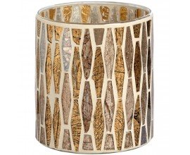 Small Antique Brass Colour Mosaic Glass Candle Holder