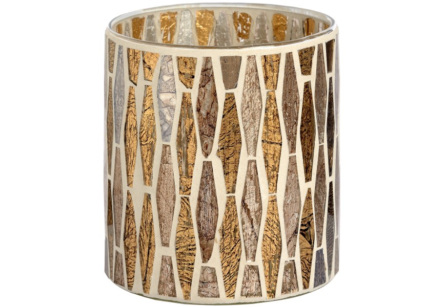 Small Antique Brass Colour Mosaic Glass Candle Holder