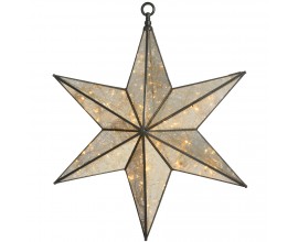 Large Antique Silver Hanging Illuminated Star Mirror