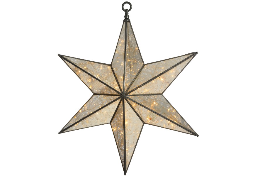 Large Antique Silver Hanging Illuminated Star Mirror