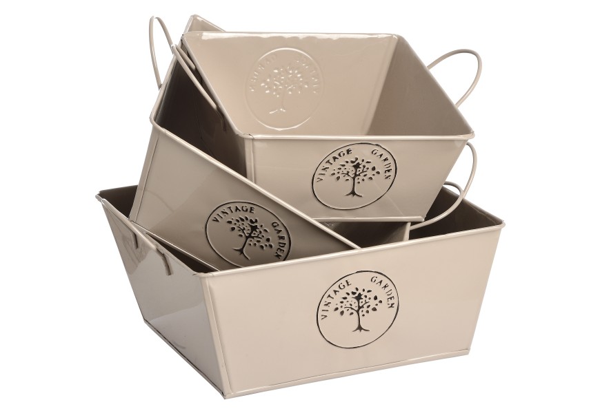 The Vintage Garden Set of Three Square Tin Storage Baskets