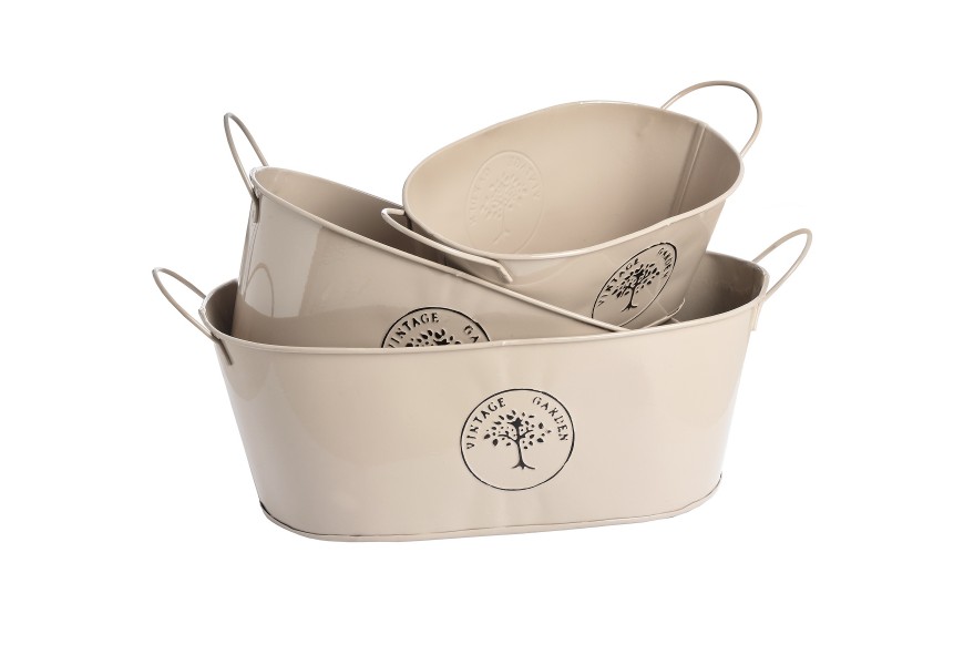 The Vintage Garden Set of Three Oval Tin Storage Baskets