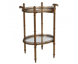Designový vintage příruční stolek Lucero se zrcadlovými deskami a kovovou konstrukcí ve zlaté barvě s patinou 75 cm