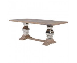 Jedinečný obdélníkový masivní hnědý jídelní stůl Braddock s nohama zdobenými chromem v induustriálním stylu