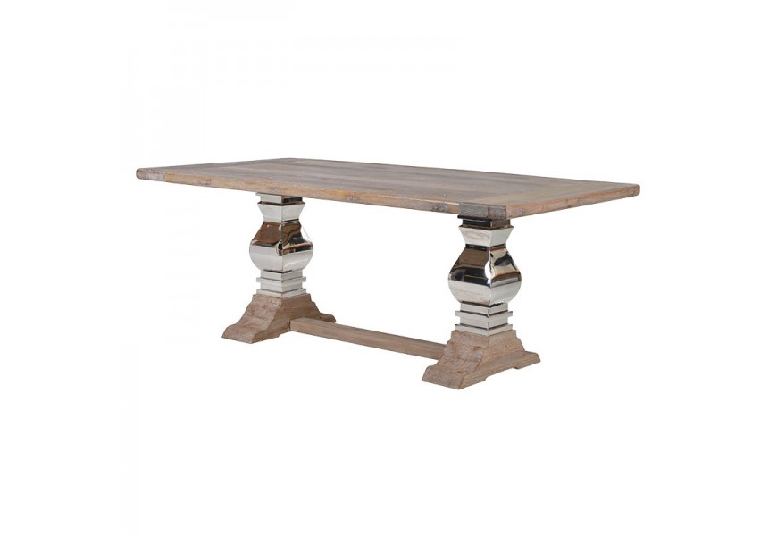 Jedinečný obdélníkový masivní hnědý jídelní stůl Braddock s nohama zdobenými chromem v induustriálním stylu