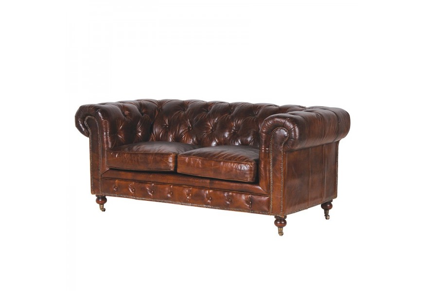 Luxusní CHESTERFIELD dvou sedačka z pravé kůže 180cm