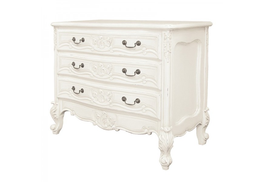 Designov&aacute; provens&aacute;lsk&aacute; komoda Antic Blanc tři z&aacute;suvky 94cm