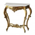 Luxusní barokní konzolový stolek Roi Gilt ve zlatém mahagonovém vyřezávaném provedení s mramorovou bílou vrchní deskou