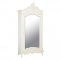 Luxusní bílá barokní jednodvéřová skříň Antic Blanc se zrcadlem a výrazným vyřezávaným dekorativním ornamentem a nožičkami