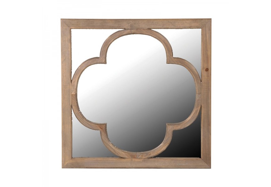 Venkovské nástěnné čtvercové zrcadlo s rámem z masivního dřeva