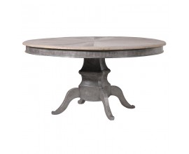Masivní kulatý jídelní stůl Bradenton z jilmového dřeva v šedé barvy s vyřezávanými nohami 150cm