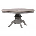 Masivní kulatý jídelní stůl Bradenton z jilmového dřeva v šedé barvy s vyřezávanými nohami 150cm