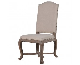 Venkovská nadčasová béžová jídelní židle Fontanilla s lněným potahem a masivními nohami107cm