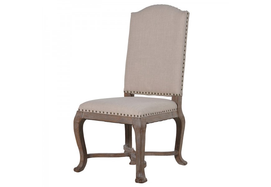 Venkovská nadčasová béžová jídelní židle Fontanilla s lněným potahem a masivními nohami107cm