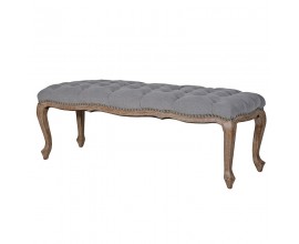 Elegantní lavice KARLOTTA s šedým chesterfield čalouněním z masivu na nožičkách 158cm