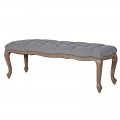 Elegantní lavice KARLOTTA s šedým chesterfield čalouněním z masivu na nožičkách 158cm