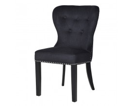 Chesterfield luxusní černá čalouněná jídelní židle Villarta s masivními nohami 92cm