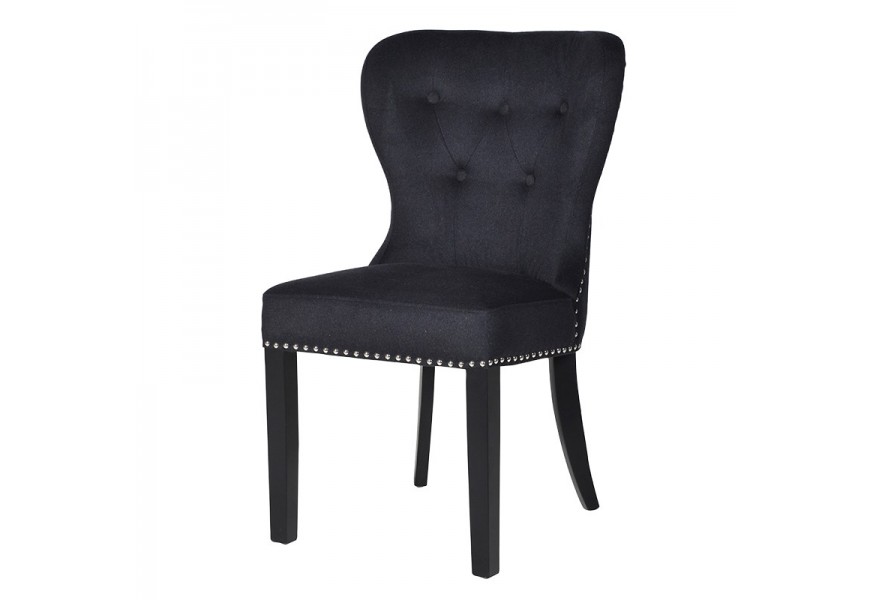 Chesterfield luxusní černá čalouněná jídelní židle Villarta s masivními nohami 92cm
