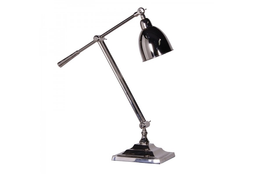 Elegantní chromová stolní lampa Windsor v art-deco stylu z kovu stříbrné barvy