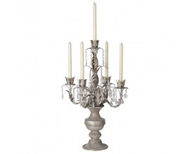 Luxusní rustikální svícen Sarah z kovu ve stříbrné barvě s patinou zestárnutí a skleněným zdobením