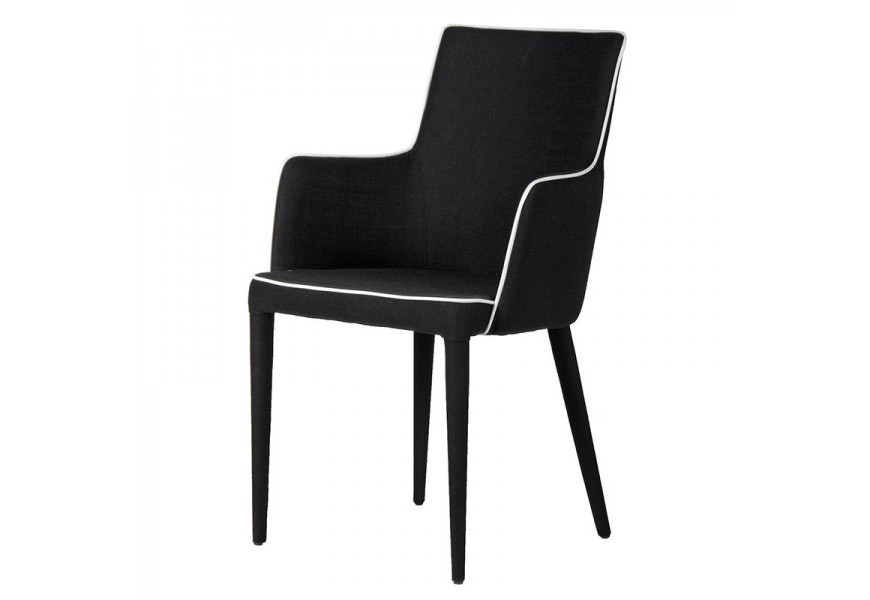Moderní jídelní židle Obalea v černém čalounění s tmavoranou opěrkou a kovovými nožičkami černé barvy