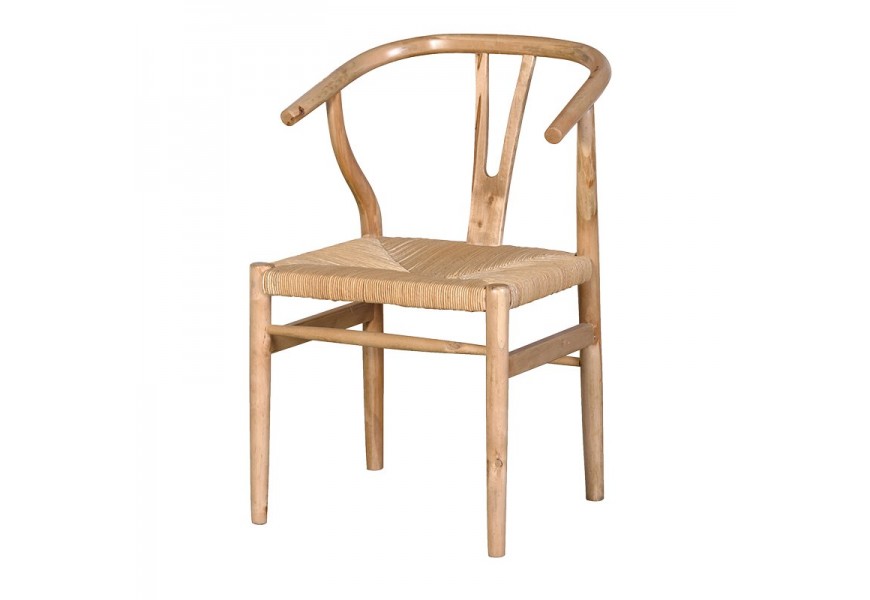 Venkovská dřevěná jídelní židle Hesien s vyplétaným sedákem v přírodních barvách 81cm